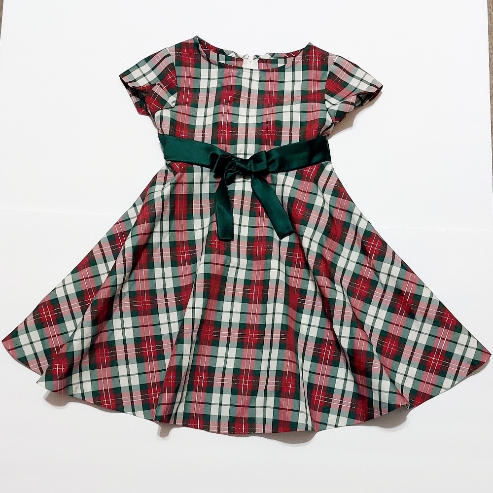 Red, White, and Green‎ Ashley Ann Plaid Bow Front Holiday Dress